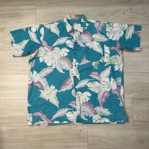 Vintage Big Kanaka Hawaiian Shirt Men's 2XL Tall Blue White Floral Print USA
